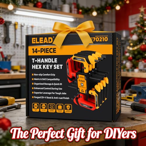 ELEAD 14-Piece T-handle Allen Wrench Set, Metric 2.5mm-10mm & SAE 1/8"-3/8" Portable Hex Key, Long Arm Allen Key Set with Storage Rack for Basic Home Repair and Mechanical Maintenance - style: T-Handle New Version