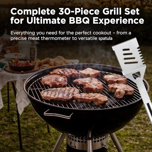 Kaluns Grilling Accessories, Dad Gifts for Christmas, Heavy Duty Stainless Steel Grill Set BBQ Grill Accessories for Outdoor Grill with Meat Thermometer, Case and Apron - size: 30 Pcs