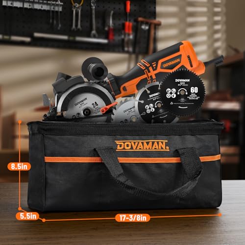 DOVAMAN Circular Saw w/Bag, 5.8A 4-1/2" mini Saw w/Laser & Auxiliary Handle - color: A-orange
