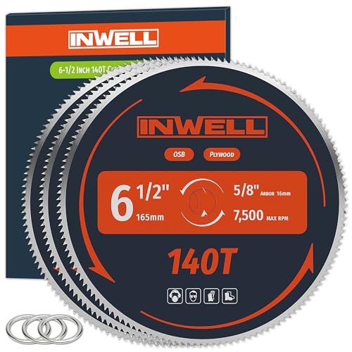6-1/2-Inch 140 Tooth Plywood, Softwood, OSB Cutting Circular Saw Blade with 5/8"-1/2" Bushing - 3 Pack - size: 6-1/2" 140T