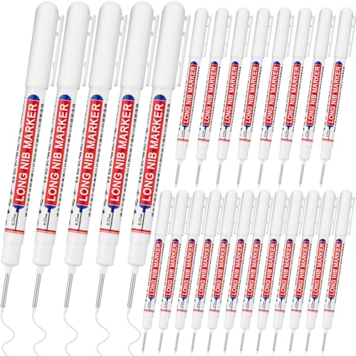 20 PCS Long Head Deep Hole Marker Pens,20mm Long Nib Marker,Longs Nose Markers,Waterproof Construction Markers Marking Tool,Permanent Markers Carpenter Ink marker Pens,Metal marking Pens,White - color: 20PCS-20MM White