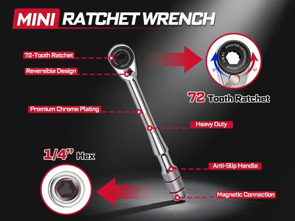 Geinxurn 33Pcs T-Handle Ratchet Wrench Set,72-Tooth 1/4" Reversible Ratchet with Nut Driver, Extension Bar, and 1”Impact Magnetic (Phillips/Torx/Slotted) Screwdriver Bit in Coded Base for Repair - size: 33pcs-NutDriver