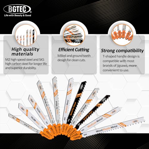BGTEC 30PCS T Shank Jigsaw Blades Set HCS/HSS Jig Saw Blades Assortment - size: T118A-T144D, style: 30 PCS