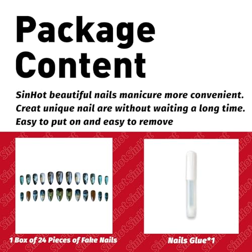 SINHOT Almond Press on Nails - Medium Fake Nails, Glossy Finish, Cute Pattern & White Dove, DIY Artificial False Nail Art - 24 Pcs Nail Kit with Glue