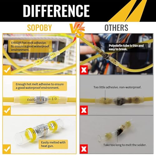 Sopoby 500PCS Solder Seal Wire Connectors, Self Soldering Heat Shrink Butt Connector Solder Sleeve Waterproof Insulated Electrical Butt Splice Wire Terminals for Marine Automotive Boat Truck - size: 500 pcs