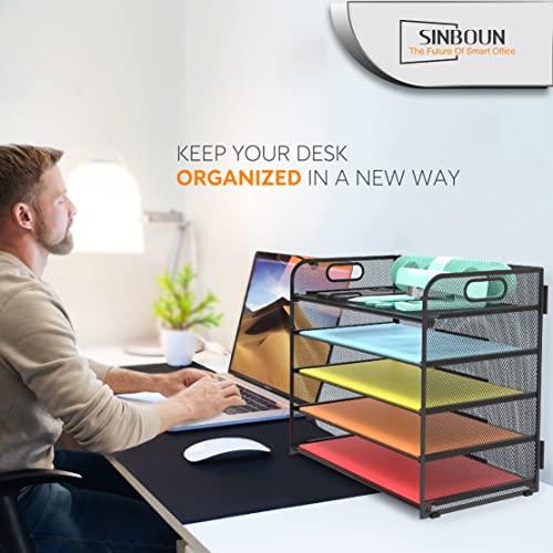 2 Pack Letter Tray 5-Tier Desk Organizer File Paper Holder with Handle, Metal Desktop Document Shelf Tray Office Classroom Organization - Black - color: Black