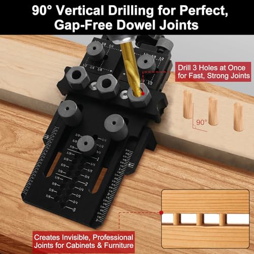 Dowel Jig Kit with Quick Positive Stop and Self-Centering, Doweling Jig for Woodworking, Adjustable and Precise Doweling Jig for Perfect Joints, Ideal for Cabinet, Furniture, and DIY Projects