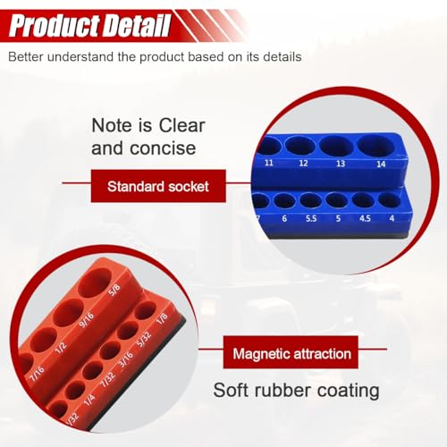 2PCS Magnetic Socket Organizer Set - 1/4 Inch Drive Metric SAE Socket Holder Tool Trays Magnetic Sockets Storage Rail Holds 52 Standard and Deep Sockets for Tool Box Carts Drawer (1/4") - size: 1/4"
