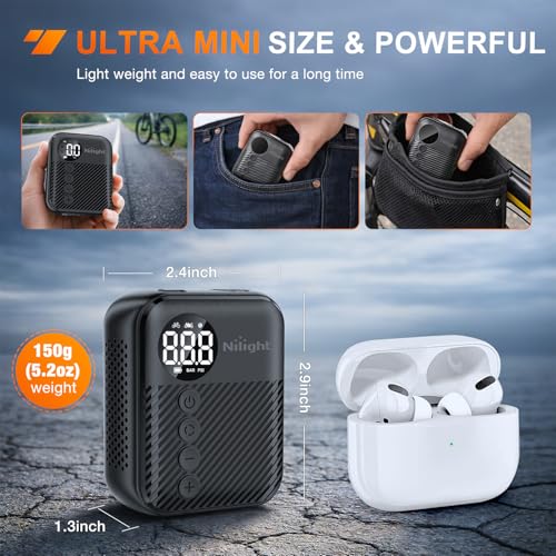 Nilight Mini Bike Pump with Gauge 150PSI Presta & Schrader Valve - color: Mini Bike Pump