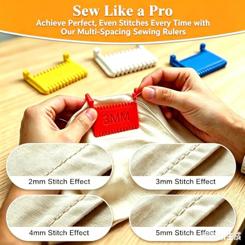 6pcs Edge Stitch Lock Sewing Gauge, Clip-On Sewing Ruler Spacing Sewing Clips, 2/3/4/5mm Hand Sewing Helper, Time-Saving Uniform Stitch Tool, Quilting DIY Dressmaking Accessories - size: 6pc