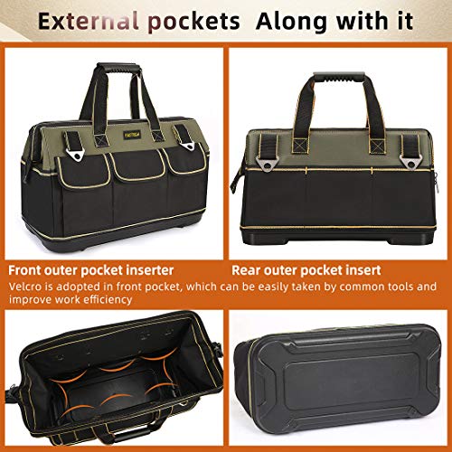 FASTECH 20-inch Wide Mouth Tool Bag with Water Proof Molded Base，Wide Mouth Tool Tote Bag,Waterproof Tool Organizer Bag for Men with Adjustable Shoulder Strap (20 inch) - size: 20 inch-Black-With Bottom Shell