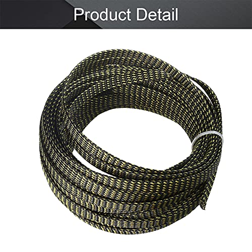 Othmro Length 10m/32.8ft Width 8mm PET Expandable Braid Protecting Managing Cable Sleeving Flexible Wire Mesh Sleeve Black Gold - color: Black Gold, size: 32.8ft x 0.31in