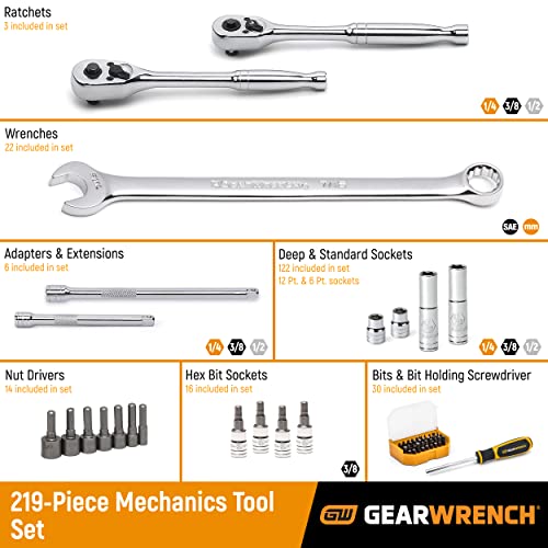 GEARWRENCH 219 Pc. Mechanics Tool Set in 3 Drawer Storage Box - 80940 - size: 219 Pc