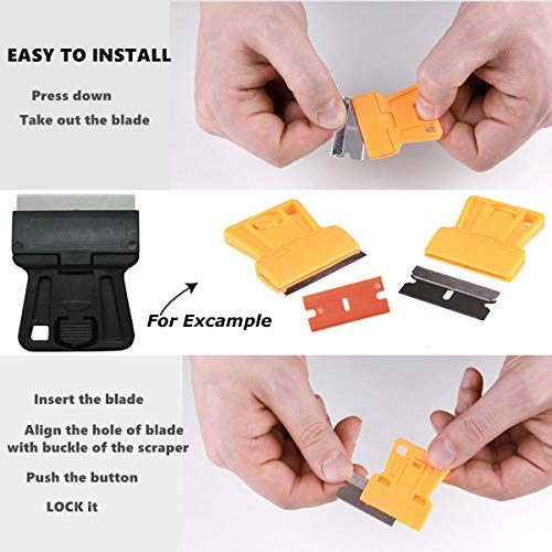 Mini Plastic Razor Blade Scraper High Visibility Window Scraper Paint Scraper with 5 Spare Metal Razor Scraper Blades Scraping Sticker Decal Residue Label,Black