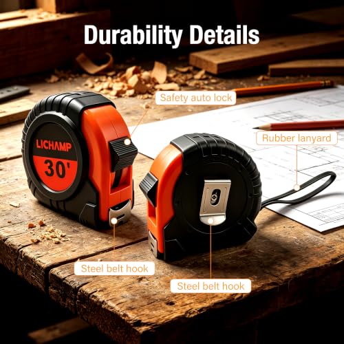 LICHAMP Tape Measure 30-Foot, 2 Pack Bulk Easy Read Measuring Tape Retractable Metric/Fractional, Measurement Tapes 29.5FT/9M by 1-Inch | Measurement Tapes, 29.5FT/9M, 1-Inch
