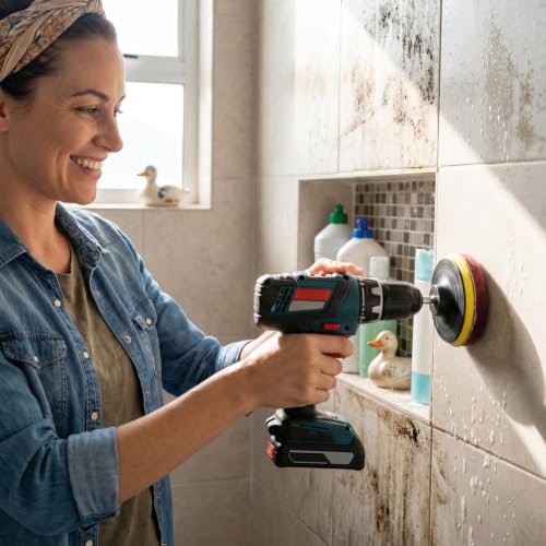 4 Inch Drill Attachments for Cleaning, 3.9" Scrub Brush Set with Red & Green Pads Drill Brush Power Scouring Pads for Kitchen Bathroom Household Cleaning