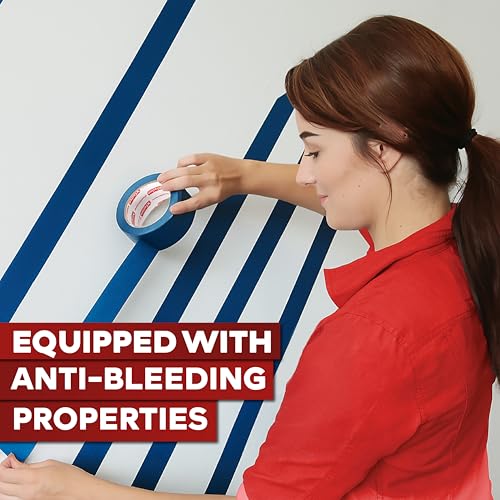 XFasten Blue Painters Tape 3 Inch Wide x 180 Feet Bulk (24-Pack, 4320ft Total) Wall Safe UV-Resistant Blue Masking Tape 3 Inch Wide for Indoor and Outdoor Walls, Painting, Wood, Automotive - size: 3-Inch x 60-Yards (24-Pack, 4,320ft Total)