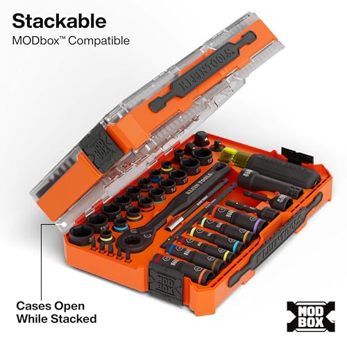 Klein Tools 65500KNECT KNECT Impact Socket Set, SAE and Metric Pass Through Socket Set, 90-Tooth Ratchet, MODbox Case, SAE, Metric, Screwdriver Handle, Bits, 39-Piece - style: 39-Piece