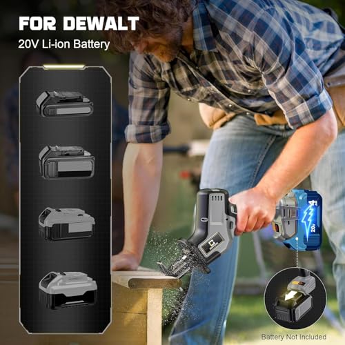 Cerycose Cordless Reciprocating Saw Compatible with DeWalt 20V Battery, Brushless motor, Variable Speed 0-3000 Spm, Tool Free Blade Change, 4 Saw Blades for Wood/Metal/PVC Cuts (Tool Only) - style: One-handed for dewalt battery