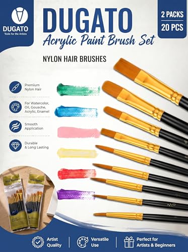 DUGATO Paint Brush & Palette Set, 20 Brushes with 5 Mixing Trays, Black - color: Black