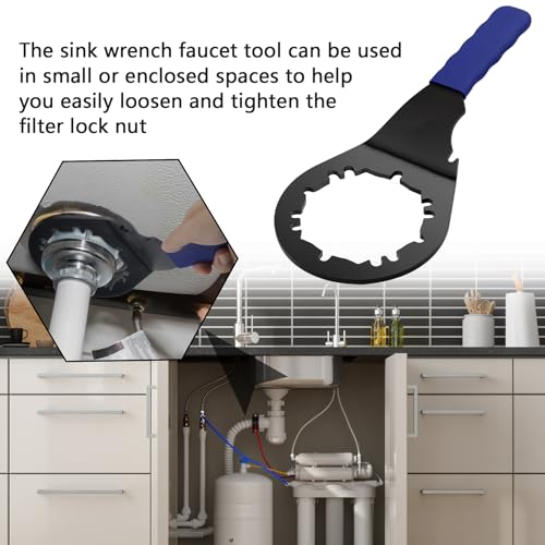 Sink Drain Wrench Universal Under Sink Wrench Faucet Tool Fit for Hex Nuts and All 4, 6 and 8 Tab Locking Nuts on strainer drains Loosen and Tighten the Filter Lock Nut