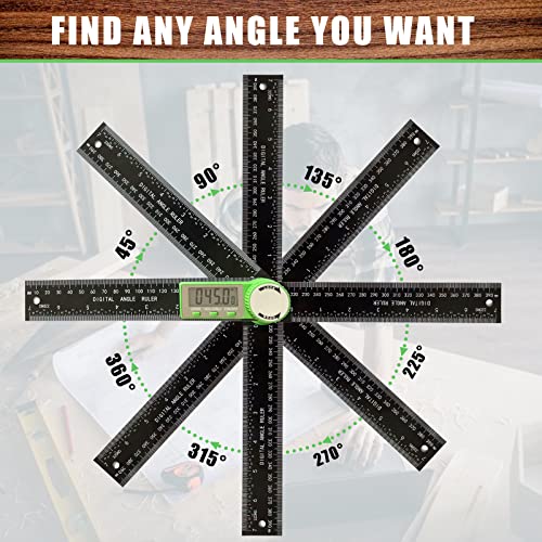 Digital Angle Finder Protractor, 2-in-1 Miter Saw, 7 Inch/200mm ABS Ruler, High Accuracy Measuring Tool for Woodworking, Metalworking, Carpenter, Construction - color: Green