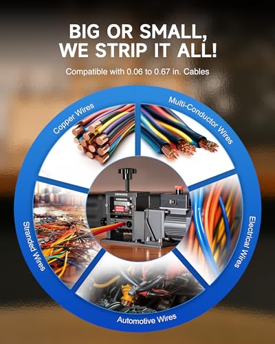CREWORKS Automatic Wire Stripper Machine, 8 Channel Electric Wire Stripping Machine for 0.06 to 0.67 in. Copper Wires, Electric Cable Stripper Machine with 5 Blades and All-Copper Motor for Recycling