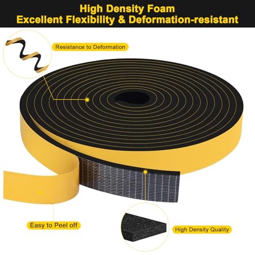 Foam Weather Strip for Wide Medium Gap Sealing, Block Draft, 2x1/4in - color: Black, size: 2 In x 1/4 In x 13Ft