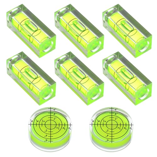 8 PCS Small Bubble Level Bullseye Spirit Level Mini Square Circular Measuring Leveling Tool for String Line for Camera Phonograph Turntable Tripod Frame Drill 1.57x0.59 in & 1.25x0.47in