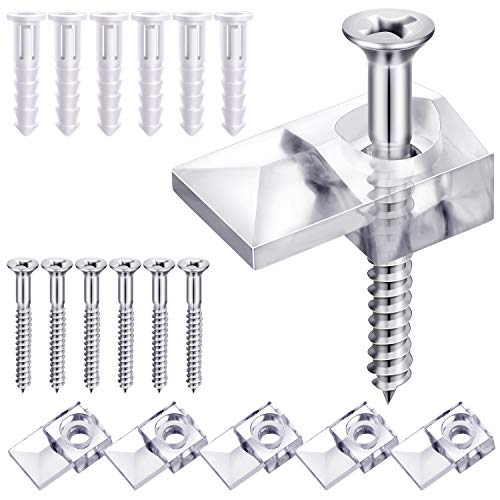 Blulu 20 Pack Glass Mirror Holder Clips for Wall Mounting | Glass Mirror Hanging Kit, Offset 0.24 Inch/ 6 mm, Hanging Retainer Fasteners with Screws and Anchors, for Fixing Cabinet Door - style: Classic Style