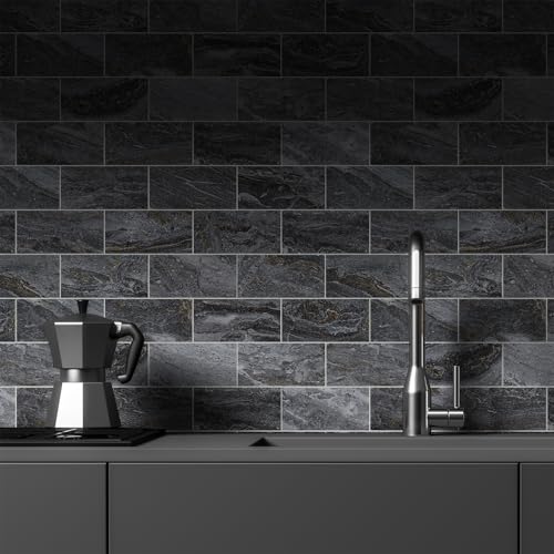 StyloVue 100 Pieces Peel and Stick Backsplash for Kitchen, 3" x 6" PVC Subway Tile 2026 Upgraded Gray-Gold Stone Backsplash Stick on Tile Elevate Kitchen Fireplace RV - color: Gray-Gold Stone