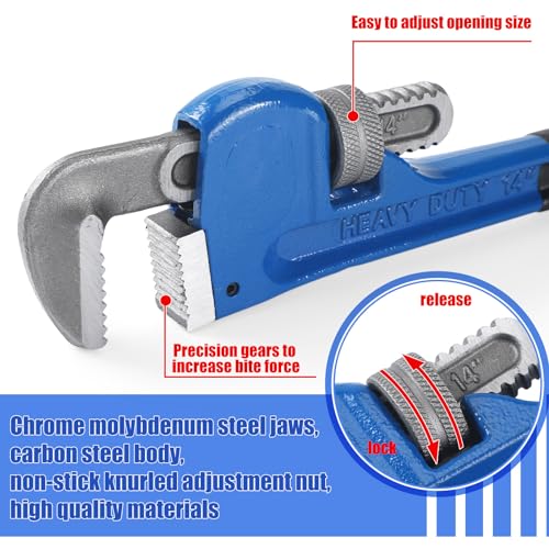 Gisafai 8" 10" 12" 14" 18" 24" Straight Heavy Duty Pipe Wrench Set Plumber Adjustable Water Alloy Steel Grip Plumber's Wrench Plumbing Tools, Blue - size: 8" 10" 12" 14" 18" 24"