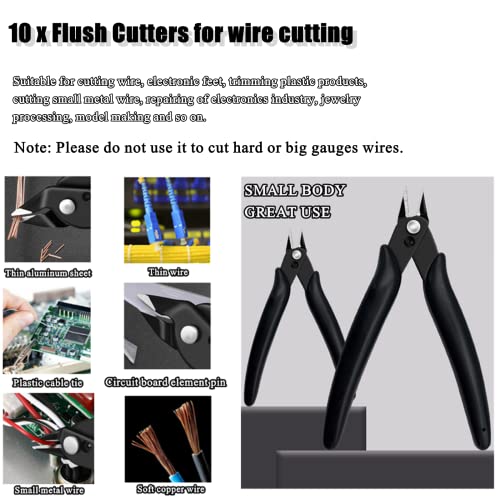 YaeCCC 10 Pack Wire Cutters Black Diagonal Cutting Pliers for Electronic, Model, Jewelry Making, 170 Flush Cutter 5 inch