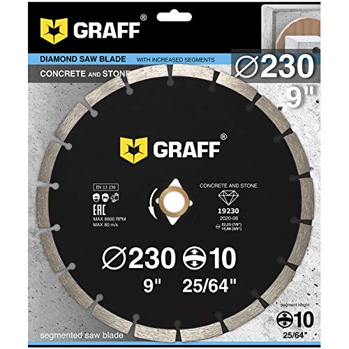 9 Inch Diamond Blade for Angle Grinder — Diamond Cutting Wheel for Cutting Stone, Marble, Granite, Brick, Masonry, Paving Flag, Concrete — Diamond Saw Blades Segment Height 0.394” (10 mm) — GRAFF - size: Ø 9 Inch Segment, style: Diamond Segment Blades