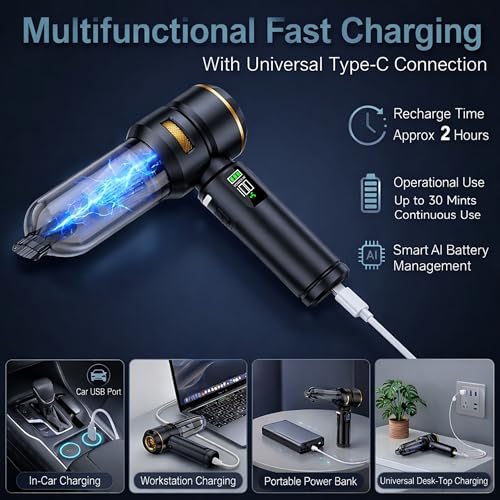 Handheld Car Vacuum Cleaner, 17000Pa High Power Cordless Vacuum Cleaner, 4-in-1 Portable Mini Air Duster, with LED Light and Multi-Nozzles, Vacuum for Car, Home, Office, Pet Hair