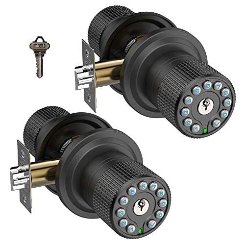 iulock Smart Door Knob with Keypad and Key,Keyless Entry Door Lock with Rubber Grip, Auto Lock,50 User Code,Waterproof, Easy to Install and Program for Bedroom (Matte Black Same Key 2 Pack) - color: Black