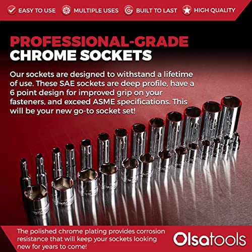 Olsa Tools 1/4-Inch Drive SAE Deep Socket Set - 13pc - color: Sae Deep, size: 13pc, 1/4-Inch Drive