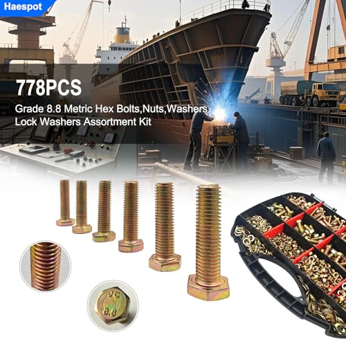 778PCS High-Strength Bolt, Nut and Washer Assortment Kit - size: 778pcs M6 M8 M10