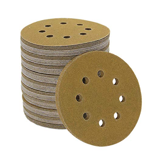 5-Inch 8-Hole Hook and Loop Sanding Discs, Orbital Sander Sandpaper Discs, 100 Pieces Round Sandpaper Set, 120 Grit - size: 120-Grit