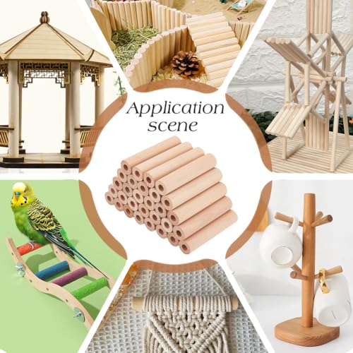 OLYCRAFT 30Pcs 4x0.9 Inch Hollow Wood Sticks Round Wooden Dowel Rod with 0.4 Inch Hole Unfinished Beech Wood Rods Natural Wood Round Rods for DIY Crafts Arts Projects - size: 10.2cm