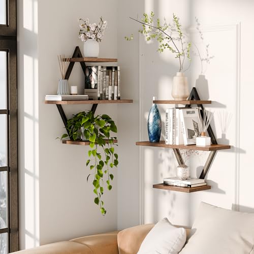 Floating Wall Shelves, Set of 2, Rustic Brown - color: Rustic Brown