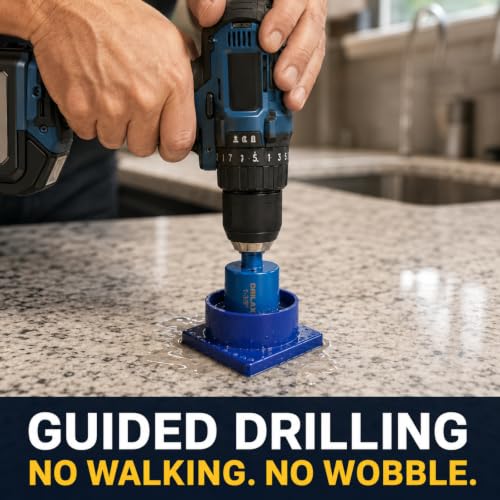 Drilax 1-3/8 inch Diamond Hole Saw Kit with Water Delivery Cup & Drill Guide, Granite Quartz Porcelain Tile Glass Drill Bit for Countertops, Faucets, Soap Dispensers & DIY Installations - size: 1-3/8 inch Cobalt