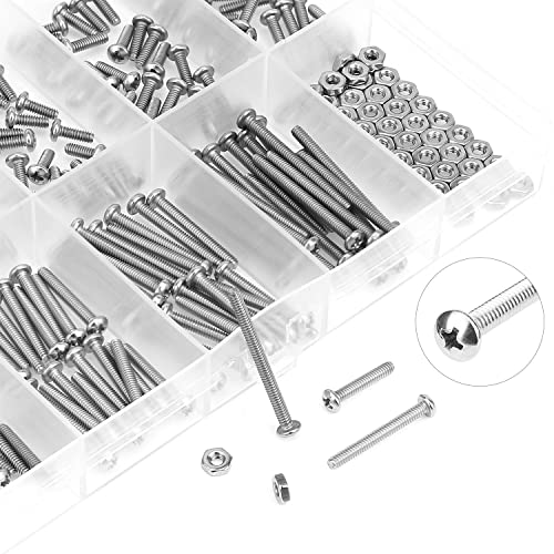 HELIFOUNER 240 Pieces #2-56 Phillips Pan Head Machine Screws Nuts Assortment Kit, Coarse Thread, Fully Machine Threaded, 304 Stainless Steel - size: #2-56, style: Phillips Pan Head