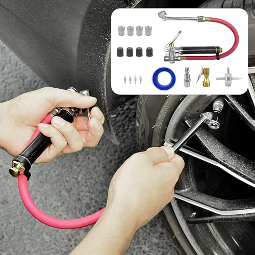 17 Piece 0-200 PSI Tire Inflator and Pressure Gauge Kit
