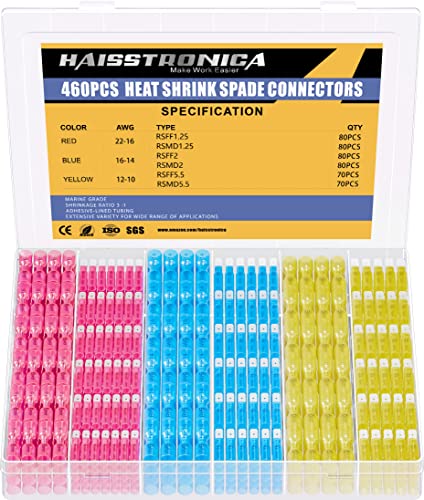 haisstronica 460PCS Heat Shrink Spade Connectors, 22-10 AWG, Male/Female - size: AWG 22-10, style: Male&Female Kit 460PCS