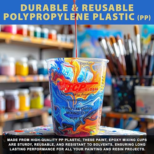 TCP Global Complete Paint Mixing Kit - 12 Cups with Lids, Mixing Sticks