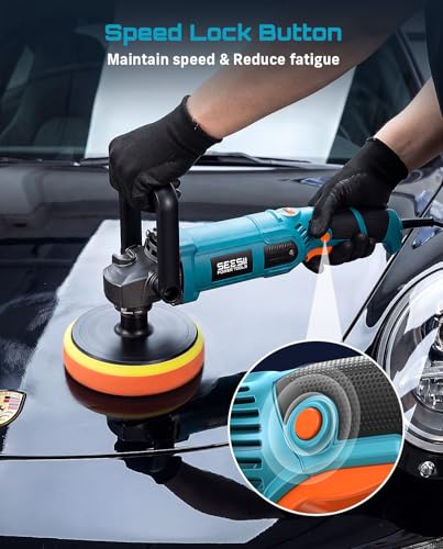 SEESII Car Buffer Polisher 1600W 7 Inch/6 Inch Rotary Buffer Polisher Waxer | 7 Variable Speed 1000-3600 RPM Dual Action Polisher with Detachable Handles for DIY Detailers, Auto Detailing Hobbyists