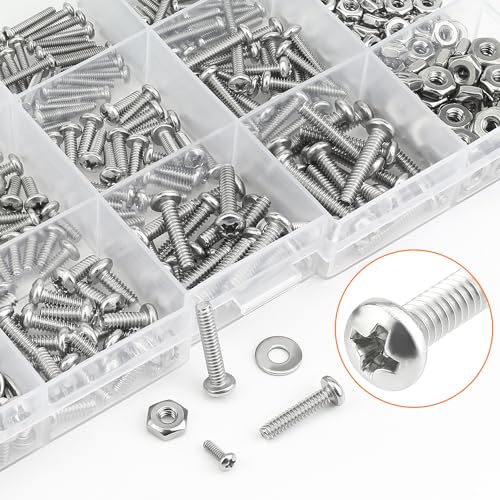 HELIFOUNER 560 Pieces #2-56#4-40#6-32 Phillips Pan Head Machine Screws Nuts Washers Assortment Kit, Coarse Thread, Fully Machine Threaded, 304 Stainless Steel - size: #2-56 / #4-40 / #6-32, style: Phillips Pan Head