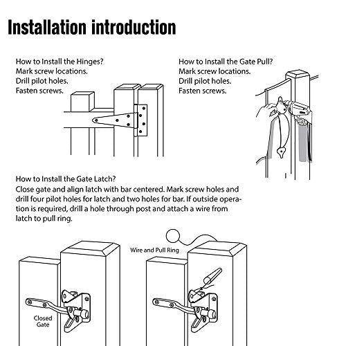 Gate Hardware Kit Heavy Duty,with Self Locking Gate Latch,6 inch T Strap Gate Hinges and 10 inch Gate Door Handle Pull,Shed Door Hardware Set for Wooden Vinyl Fence,Gate,Farm,Garden,Black Finish