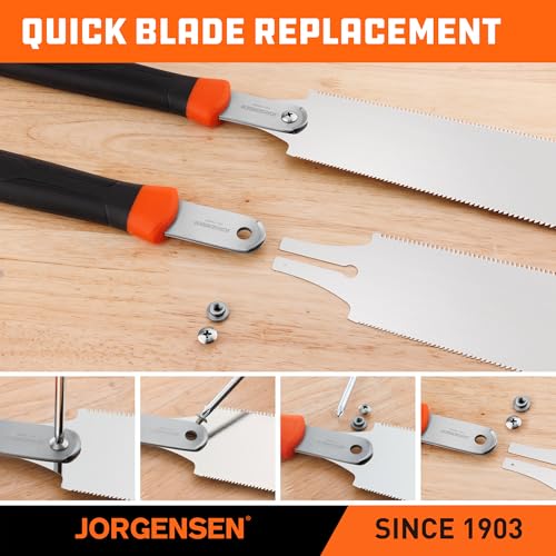 JORGENSEN Japanese Pull Saw, 10 Inch Pro Double Edge Hand Saw - SK5 Flexible Replaceable Blade, 7-12 & 18 TPI Flush Cut Blade, Japanese Handsaw for Hardwood & Softwood Woodworking, Wood Trim